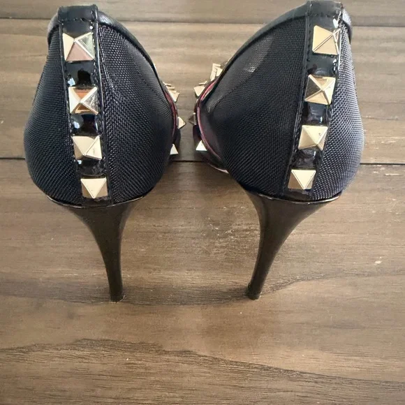 Valentino Garavani Black and Red Studded Heels - Picture 3 of 6
